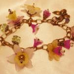 Lucite Flower Bracelet, Garden Flower Charm..